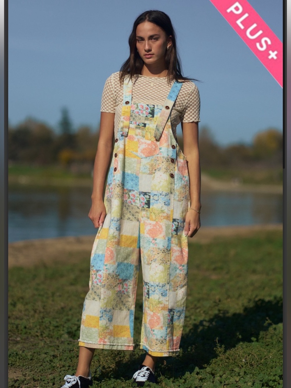 4020 Size 2X DAVI & DANI PLUS FLOWER PATCHWORK OVERALLS